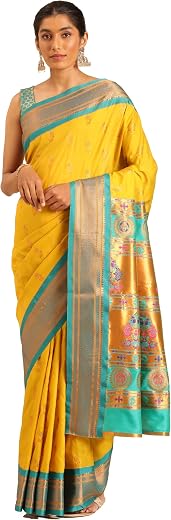 Varkala Silk Sarees Women's Kadiyal Soft Silk Pheshwai Nath Paithani Saree With Blouse Piece