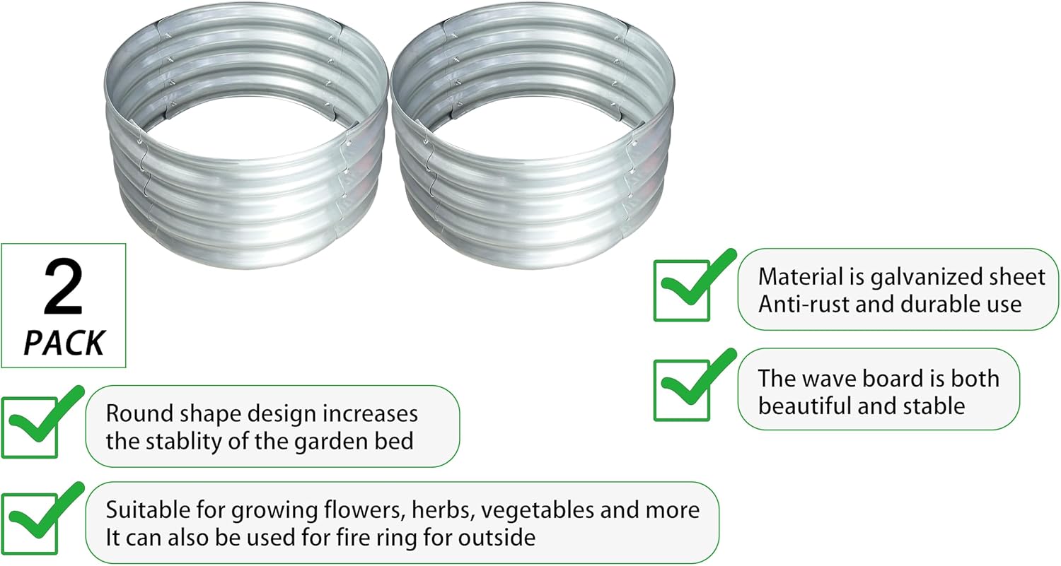 Raised Garden Bed Planter 2 Pack Round 2ft for Outdoor for Vegetable Flower