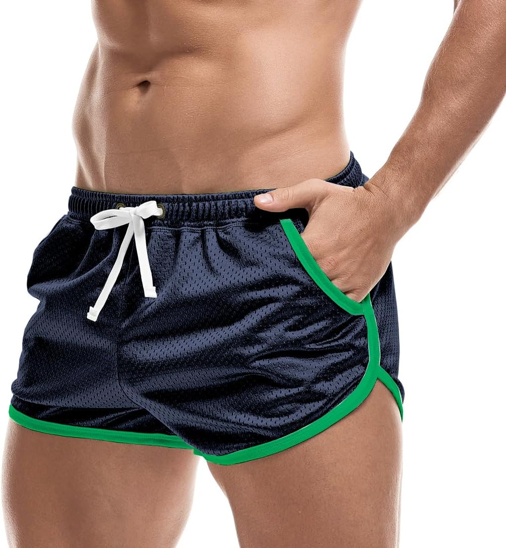 AIMPACT Mens Mesh Shorts Retro 3 Inch Sexy Side Split with Pockets Athletic Workout Running Booty Short Shorts