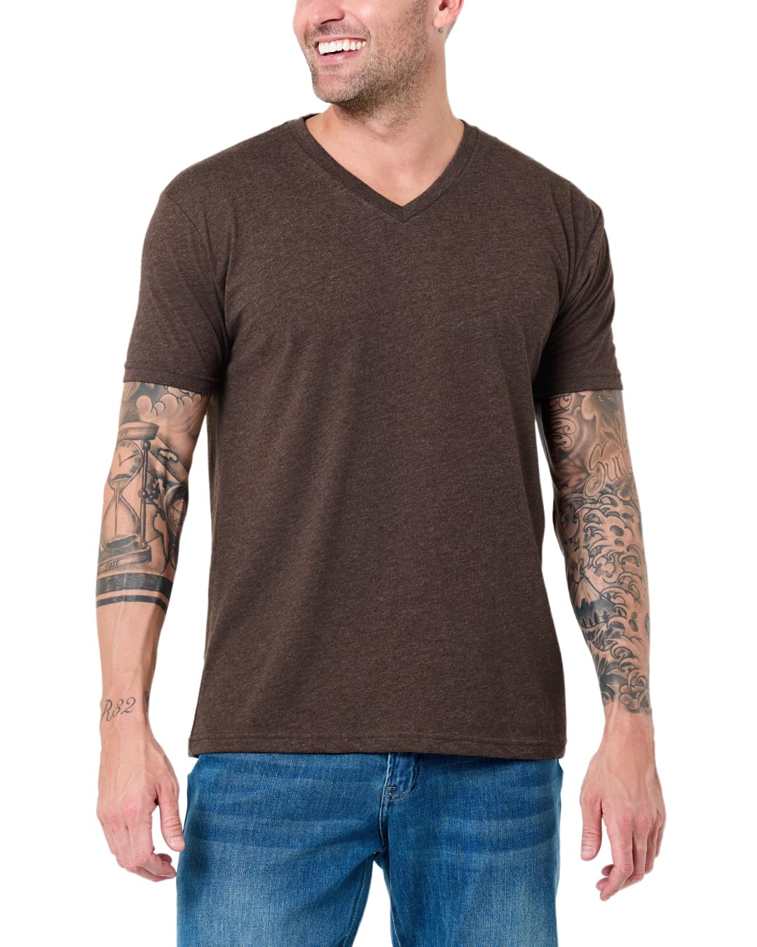 Men's V-Neck T-Shirt Fitted Short Sleeve Soft Cotton Vneck Tees S-2XL