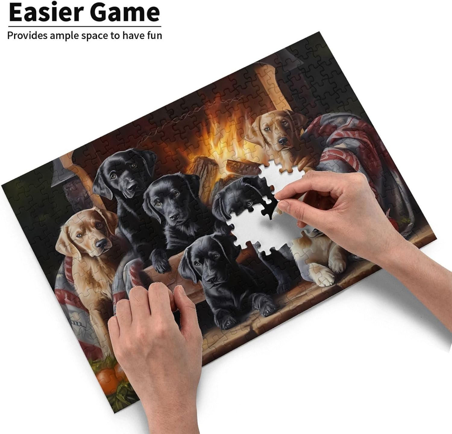 Puzzles for Adults 300 Pieces Labrador Dog Winter Fireplace Christmas Lab Puppies Formation Wooden Modern Home Decor Holidays Funny Wall Art Gift Jigsaw Puzzle