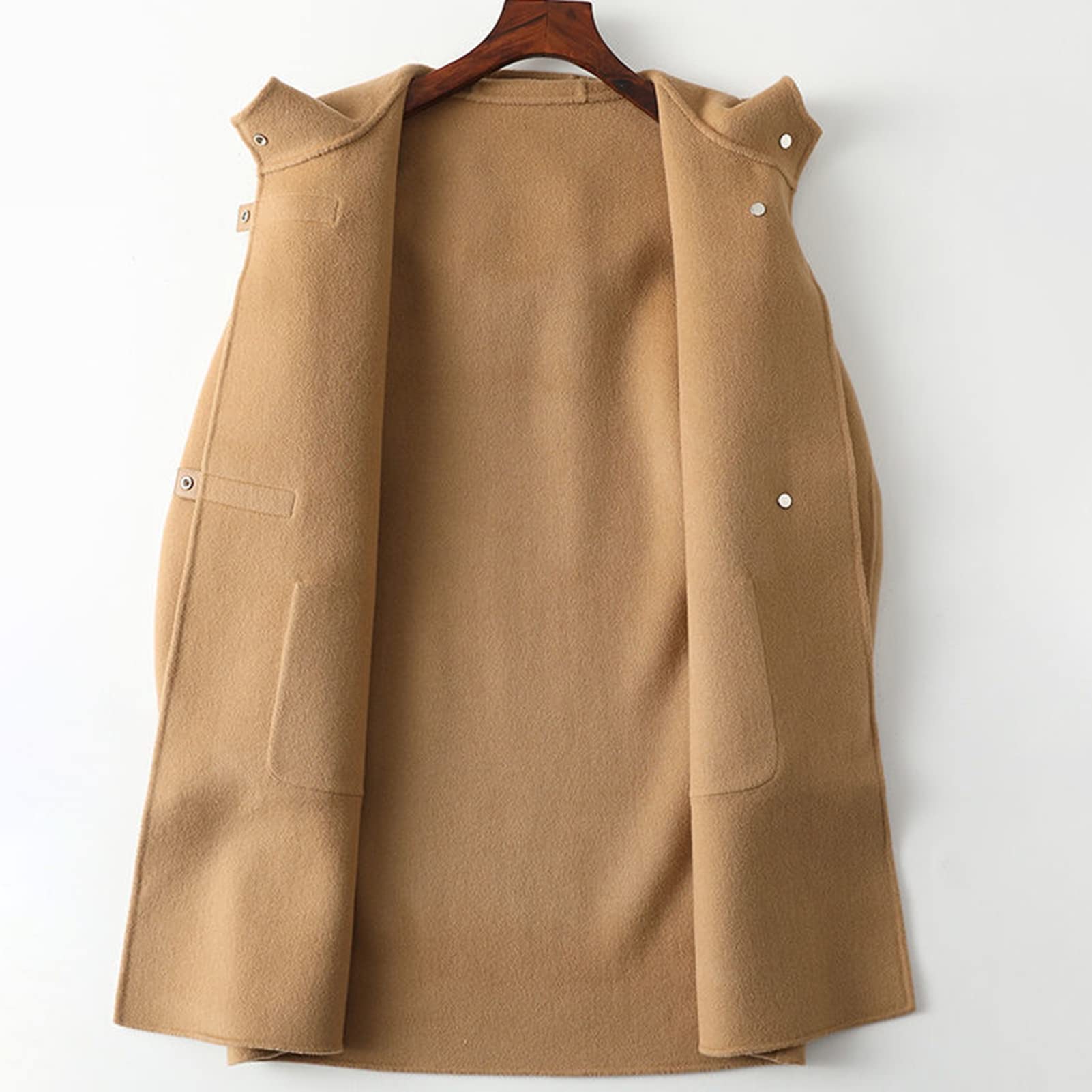 Cappotto da donna con cappuccio Inverno Maniche Lunghe Giacca Tasche Caldo Doppio Lato Lana Grande Formato Spessa Lady Soprabito