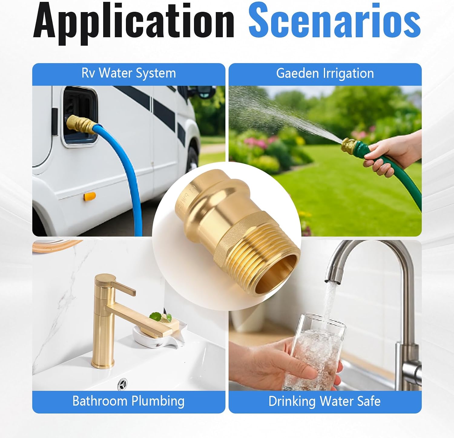 (10-Pack YVSKM) Press Fittings 3/4" Press × 3/4" Male NPT Adapter, Lead-Free Brass, for Copper Press to Threaded Plumbing Connections