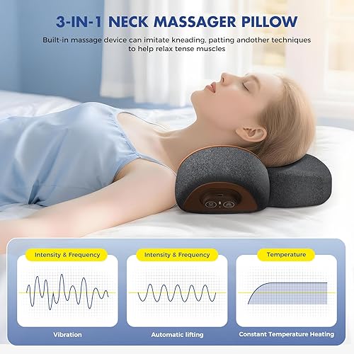 Miniatura 5 de Almohada masajeadora de cuello con calor, shiatsu 3 en 1 y tracción cervical para aliviar el dolor, masajeador ergonómico de hombros y corrector de