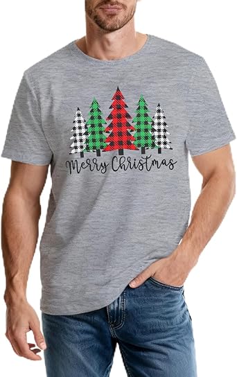 Mens Christmas T-Shirt Ugly Christmas Tree Graphic Short Sleeve Shirts Holiday Xmas Tee Top