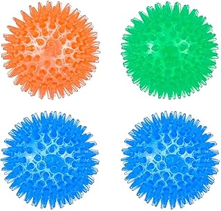 metagio 4 Pack Squeaker Ball Dog Toy, Dogs Chew Spiky Ball, Floatable Dog Pool toy,Toss Fetch Toys for Puppy, Ideal for Medium and Small Dogs Teeth Cleaning Supplies