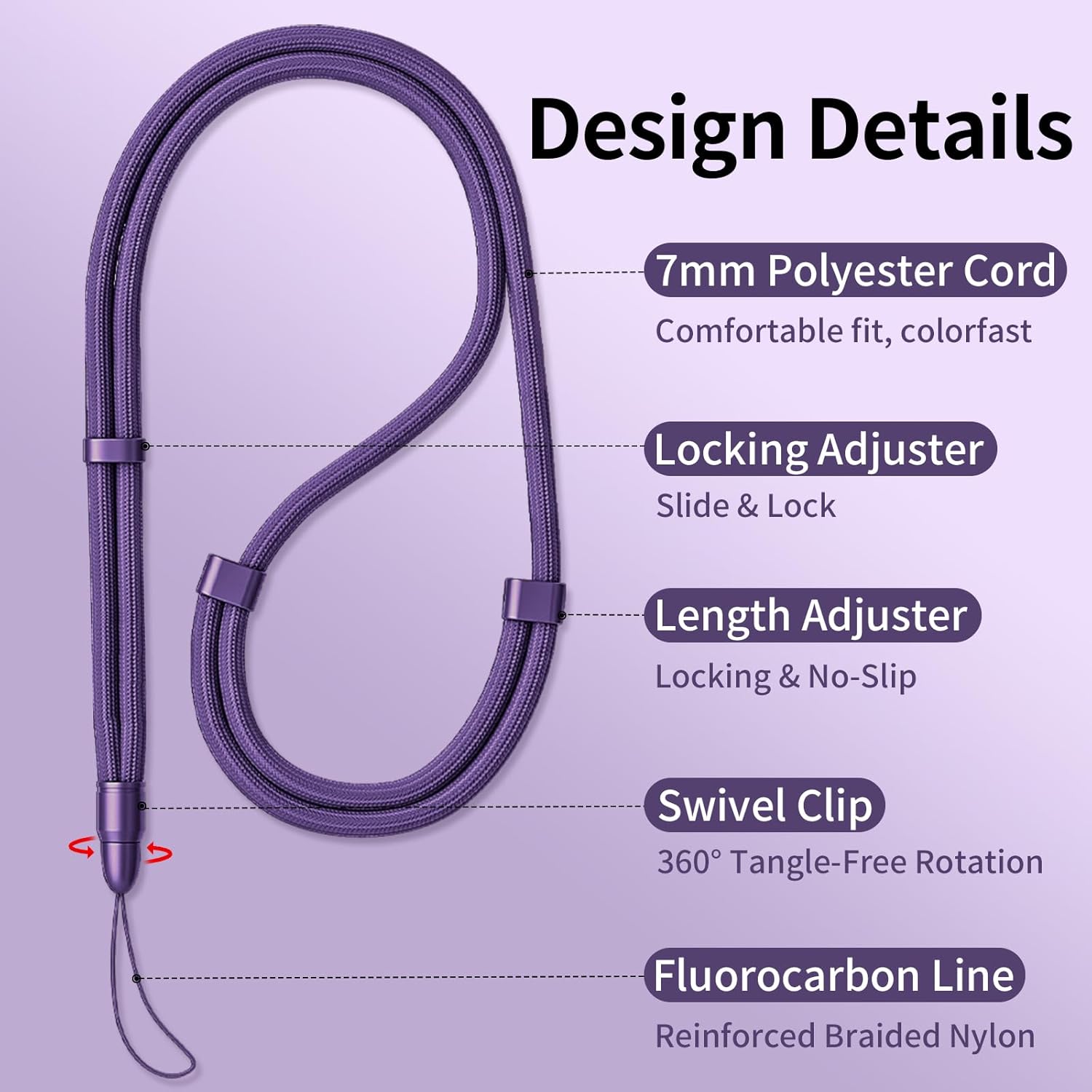 Adjustable Long Phone Lanyard for Crossbody & Neck Carry, 360° Swivel Anti-Tangle Strap - Image 7