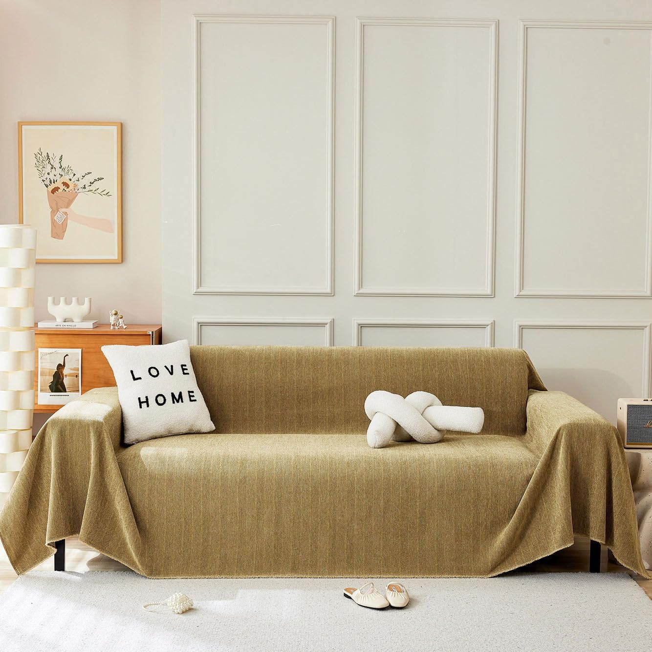 STACYPIK Durable Mustard Yellow Pets Sofa Covers, L Shaped Couch Cover for Dogs, Washable Furniture Protector for 3 Cushion Couch, Loveseat Sofa Covers for Living Room Jacquard Throw Blanket-71X150IN