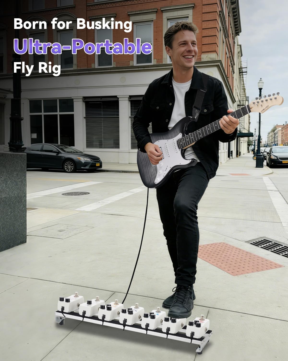 Small Guitar Pedal Board with Padded Carry Bag, 19.1"×4.1" Aluminum Alloy Pedalboard for 4-5 Mini Pedals, Compact Stompbox Holder for Electric Guitar & Bass, Hook & Loop Tapes, UPB-50 Silver