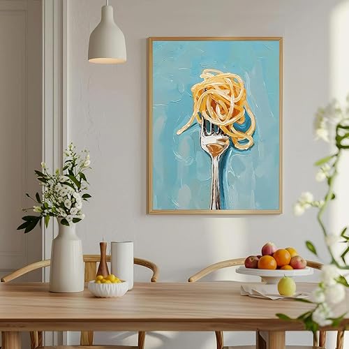 Miniatura 2 de Arte de pared para cocina, arte de pared moderno retro divertido para cocina, arte de pared, impresiones abstractas de pasta y tenedor, decoración