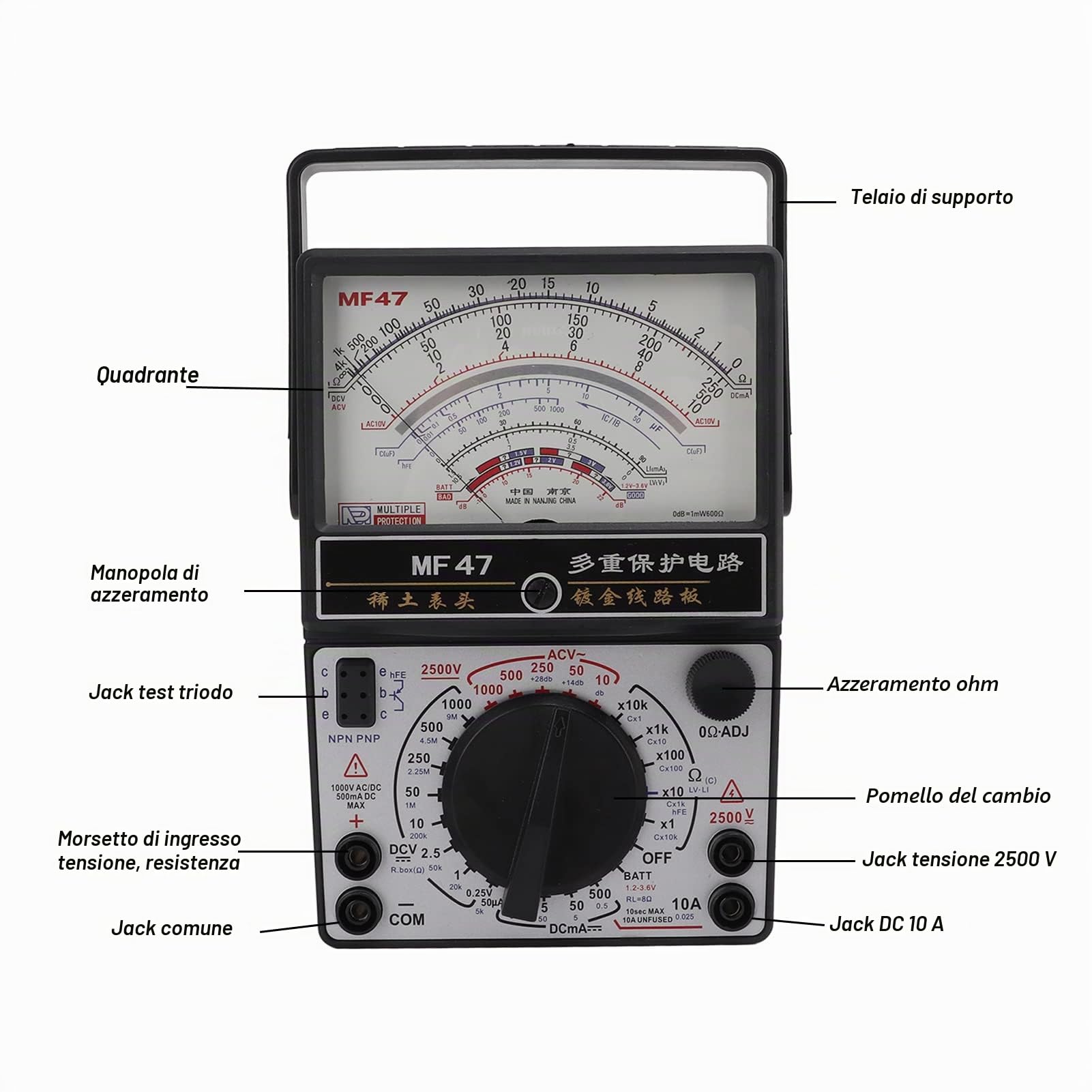 Multimetro Analogico MF47 Tipo Puntatore Magnetico Interno Voltmetro Analogico Misuratore di Resistenza Amperometro