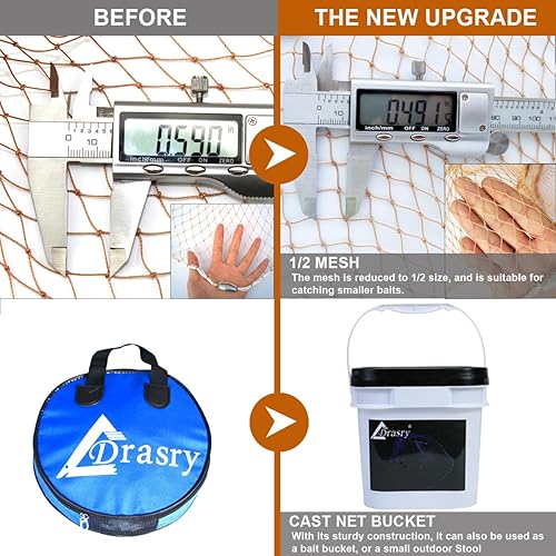 Miniatura 3 de Drasry Saltwater Fishing Cast Net for Bait 38 14 or 12 with Heavy Sinkers Fish Trap Throw Net. Size 3ft4ft5ft6ft7ft8ft9ft10ft Radius Freshwater Nets