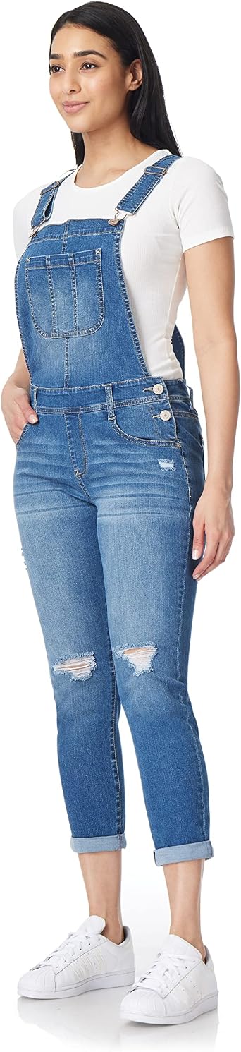 WallFlower Women's Overalls Juniors | Denim, Comfy, Adjustable Straps, Functional Pockets, Multiple Color and Fit Options, Trendy, Size-Inclusive, Everyday Look