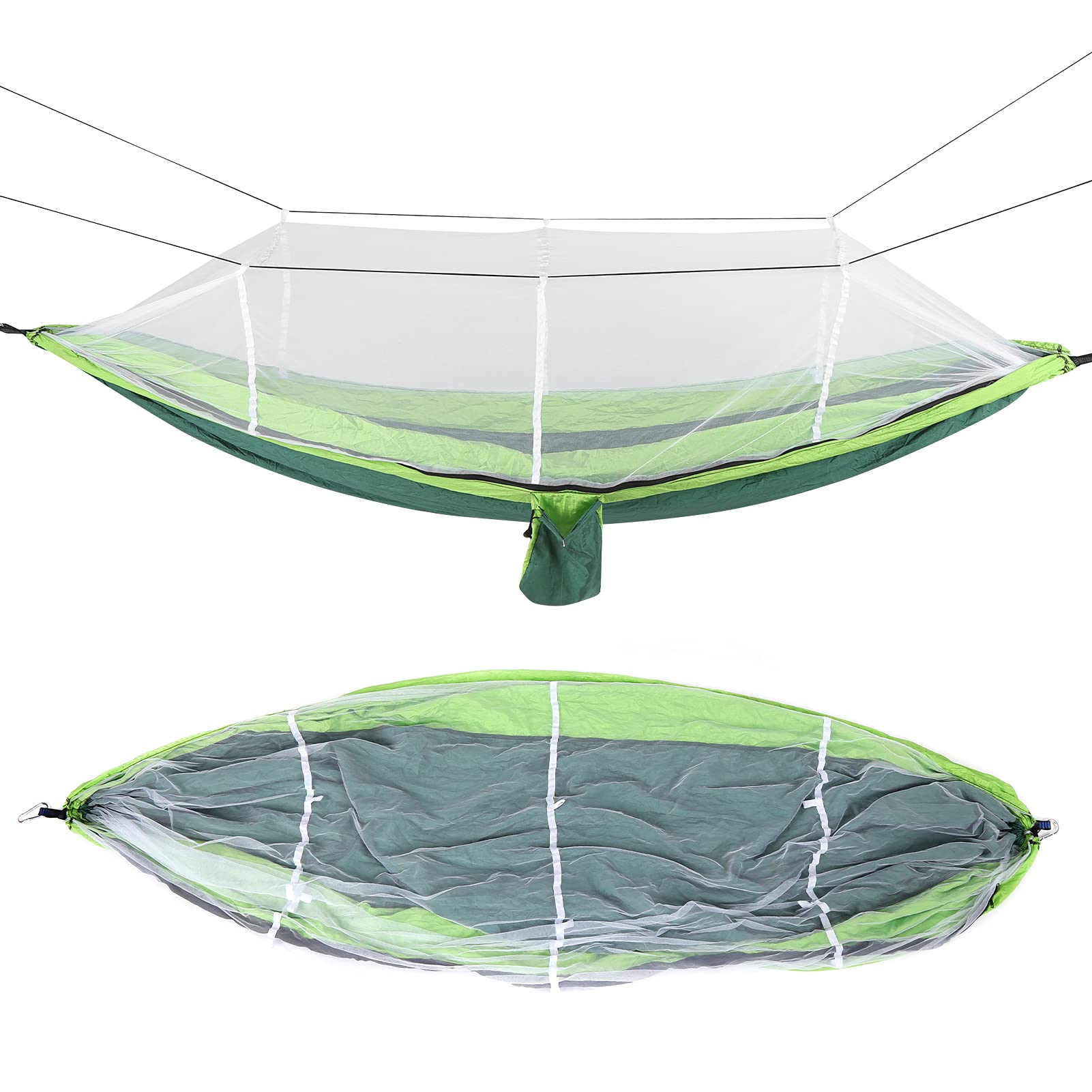 KANASI Amaca da campeggio con zanzariera, portatile, leggera, in tessuto di nylon paracadute, ideale per escursioni, campeggio e relax in giardino. (Dark green fruit pattern with green and white mesh)