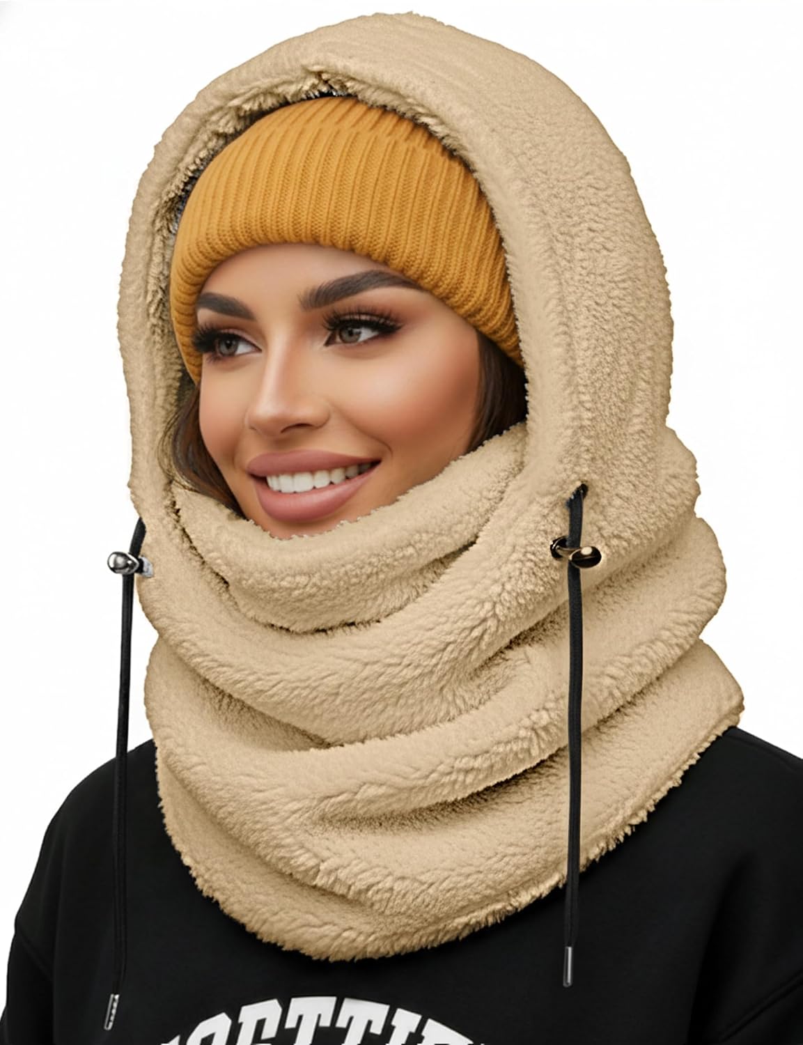 Balaclava Face Mask for Women Men Winter Hat Neck Windproof Fleece Ski Mask Warm Face Cover Scarf Apricot