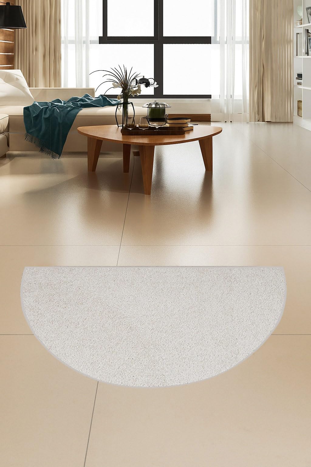 Furnish my Place Modern Plush Solid Color Rug - Off White, 22" x 44" Half Round, Pet and Kids Friendly Rug. Made in USA, Area Rugs Great for Kids,