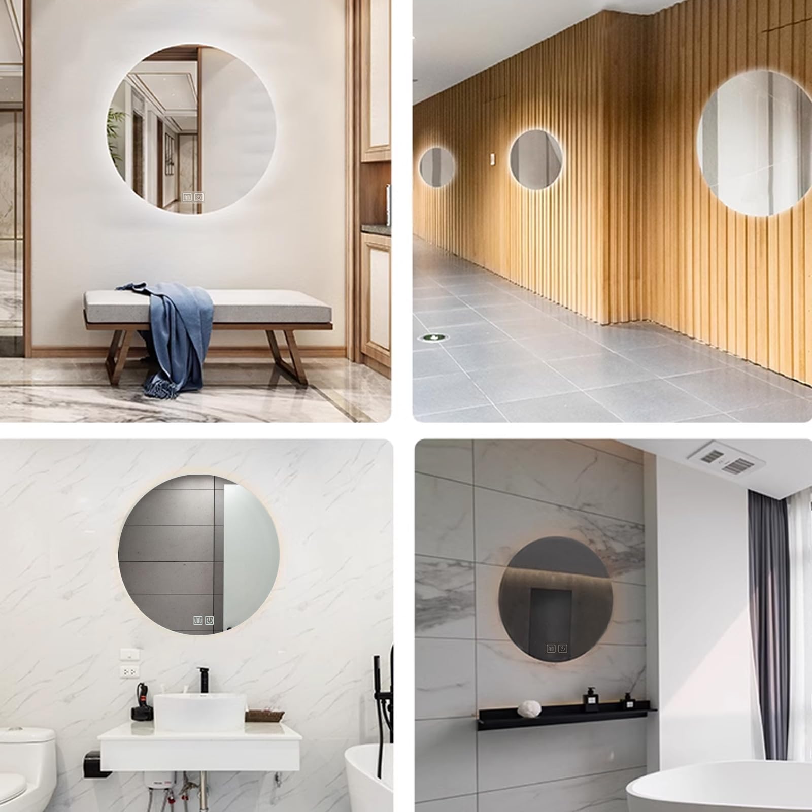 Specchio Da Bagno LED Rotondo 60cm - Luci Dimmerabili 3 Colori, Antiappannamento, Per Parete - Foto 6