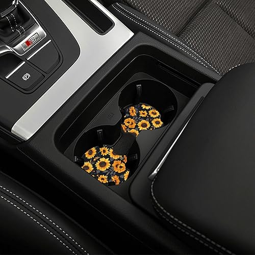 Miniatura 5 de 2 posavasos con estampado de girasoles estilo 6 para automóvil, tapete de goma antideslizante con muesca de dedo para mujeres y hombres, 2.7 pulgadas