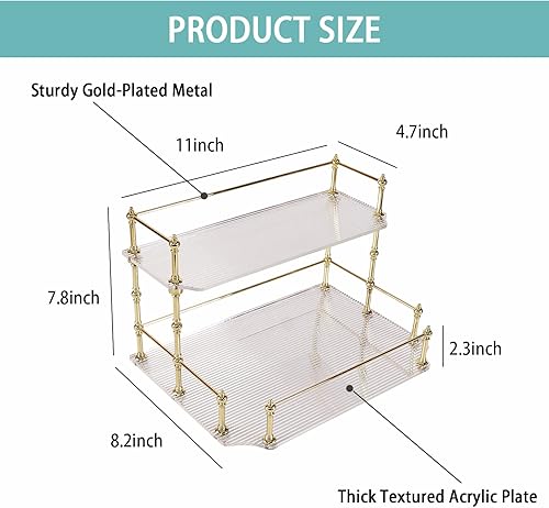 Miniatura 2 de DalimFun Organizador de baño de 2 niveles, organizador de mostrador de perfumes, estantes de almacenamiento, bandeja de tocador desmontable (blanco)