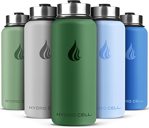 HYDRO CELL Botella de agua aislada de acero inoxidable con pajilla, para bebidas frías y calientes, frasco de metal al vacío con tapa de rosca y