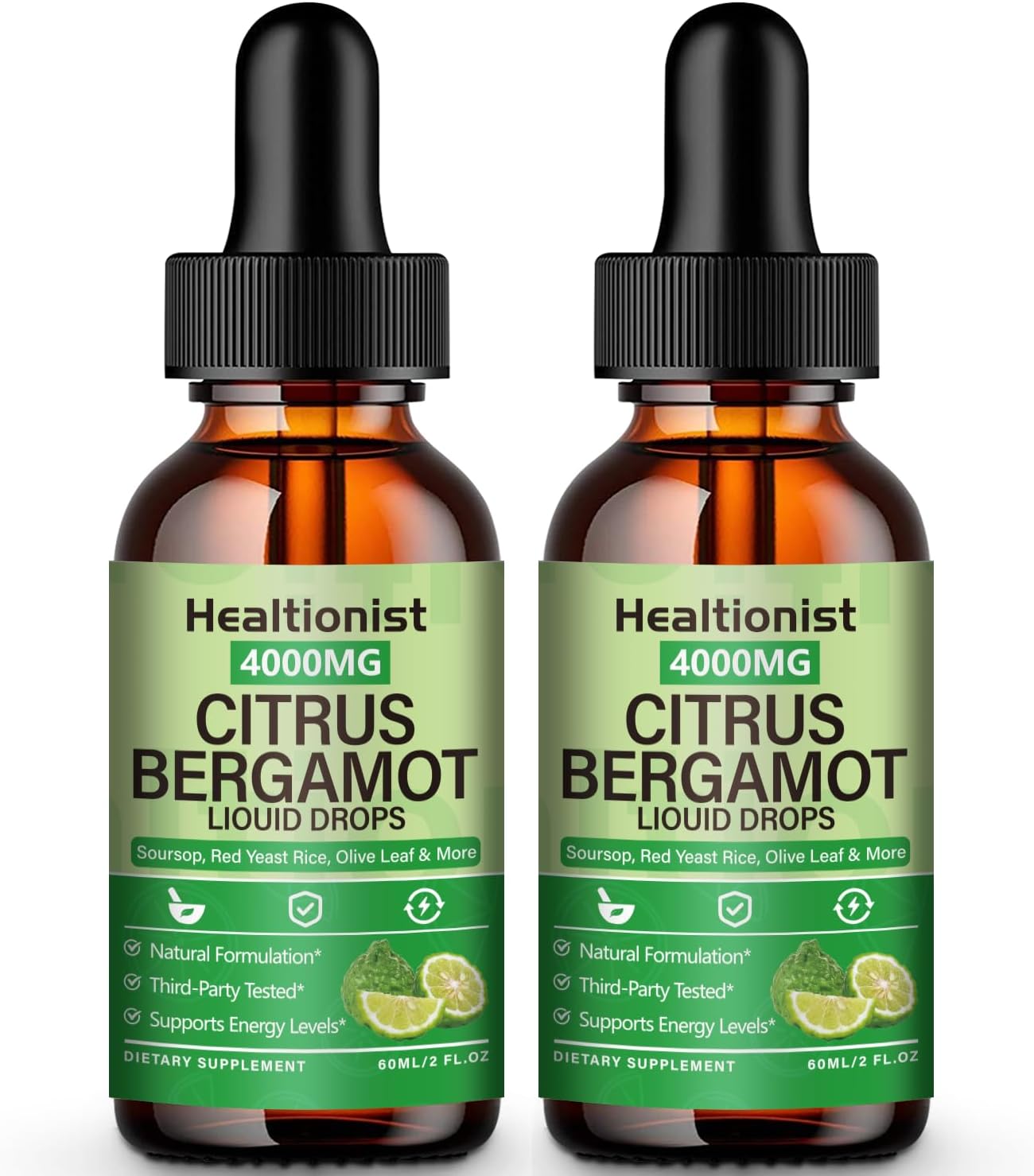 2 Packs 4000mg Citrus Bergamot Liquid Drops - Cholesterol Lowering Supplement for Immune Support Anti-Aging, Hight Cholesterol - Soursop Bitters Liquid, High Absorption, 4 Fl Oz