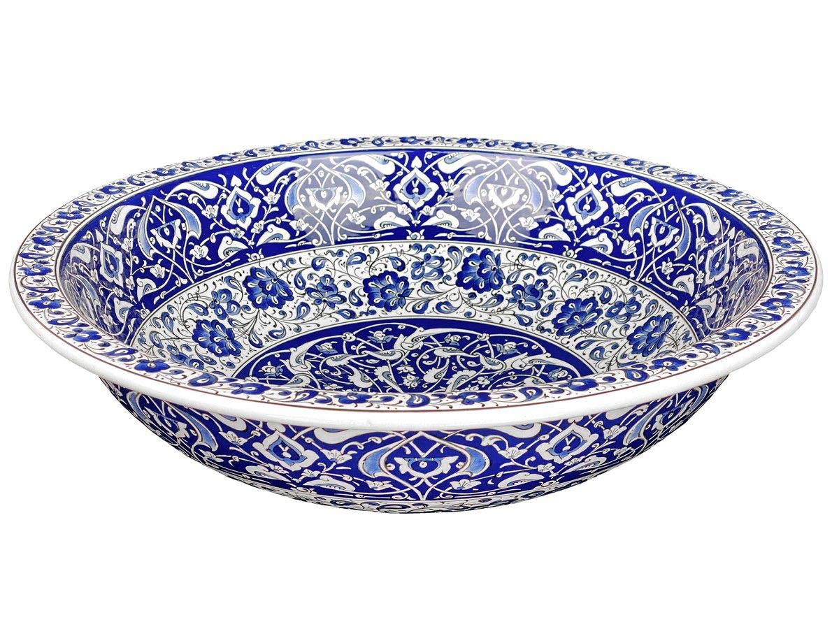 Cerames Lavabo de cerámica Iznik Zuhal - Lavabo turco moderno de cerámica para cuarto de baño, aseo, aseo de invitados, restaurante y hotel | Lavamanos sobre encimera y empotrado redondo 48 x 13 cm