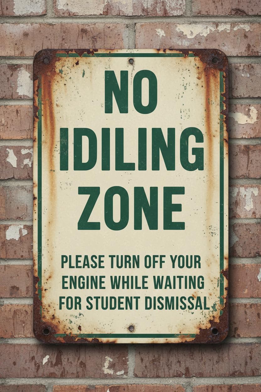 No Idling Zone Please Turn Off Engine Tin Sign, 8x12 Inch