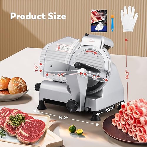 Miniatura 7 de Moongiantgo Rebanadora eléctrica comercial de carne, 8.7 pulgadas de bajo ruido y queso de carne congelada con hoja de acero al carbono, rebanadora