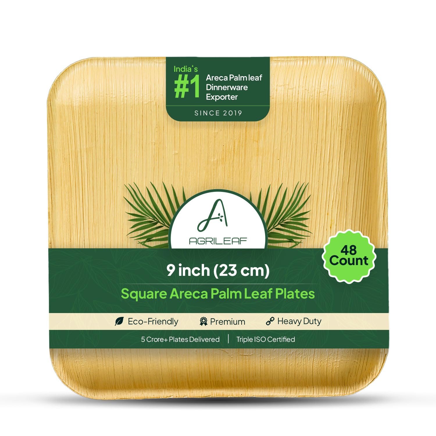 AGRILEAF 9" Square Areca Palm Leaf Plates (48-Pack) | Better Than Paper & Bagasse | Eco Friendly, Compostable| Microwave & Freezer Safe | Strong & Sturdy | Use & Throw | Parties, Events, Weddings