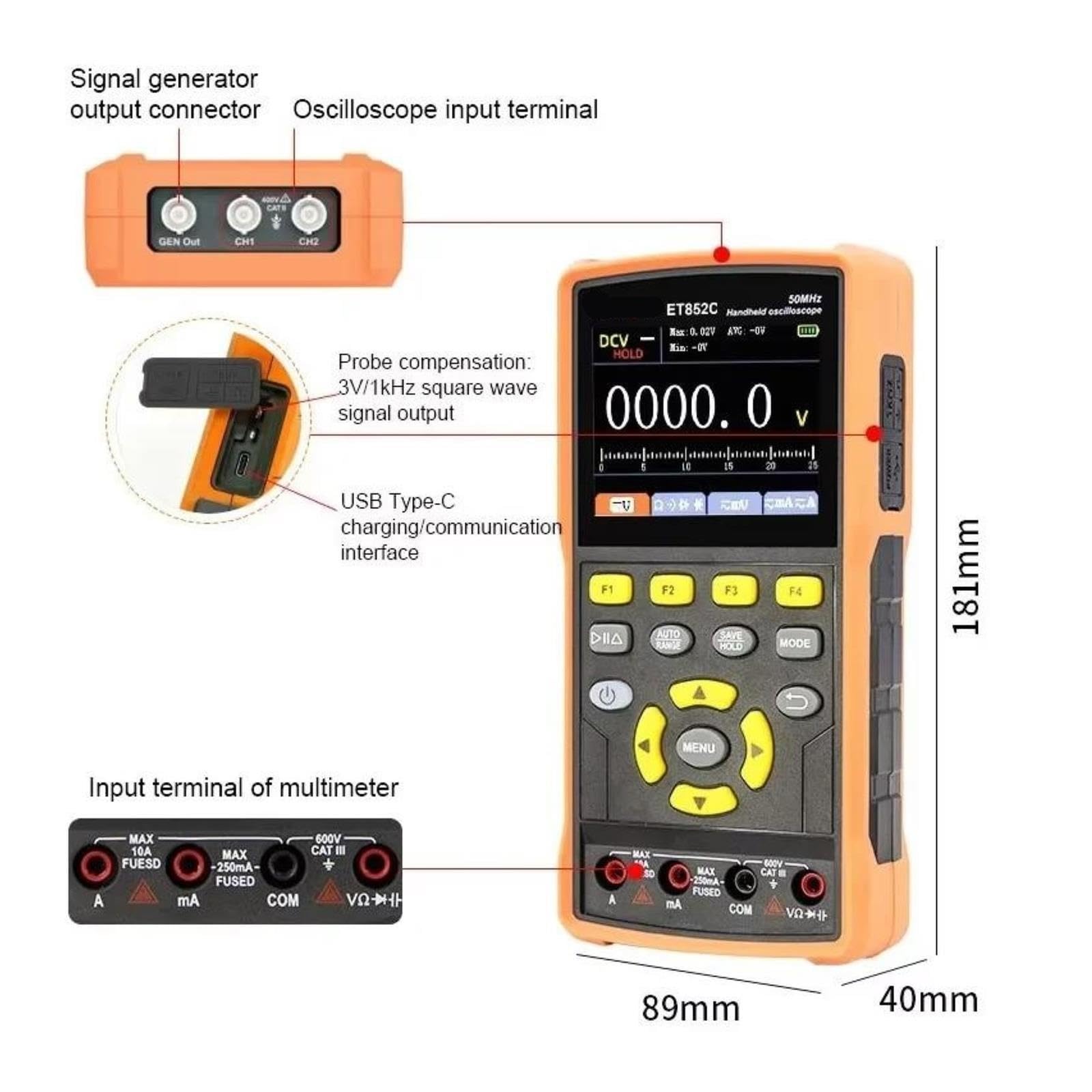 Osciloscopios, Generador de señal multímetro osciloscopio digital 2 canales 3 en 1 herramienta bricolaje portátil 50 MHz