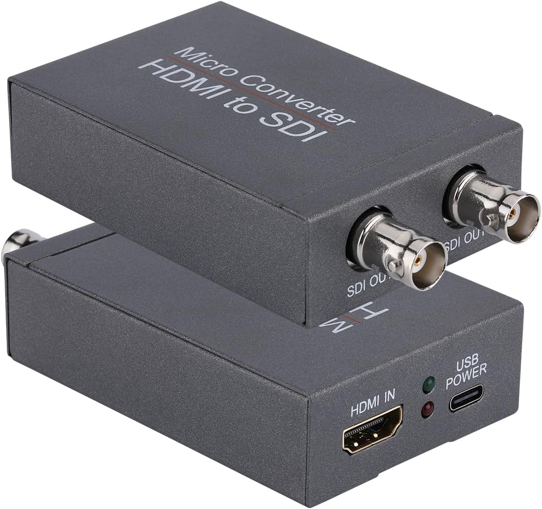 Anber-Tech HDMI to SDI, HDMI to 3G-SDI/HD-SDI Converter, 2 Way SDI Output with Power Supply Adapter, Audio Embedder Support 1080P, Auto Format Detection Extender for Camera CCTV
