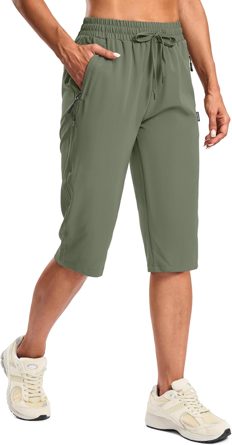 SANTINY Women's 13''/ 15"/ 17'' Long Hiking Shorts with Zipper Pockets Lightweight Quick Dry Below The Knee Capris for Women
