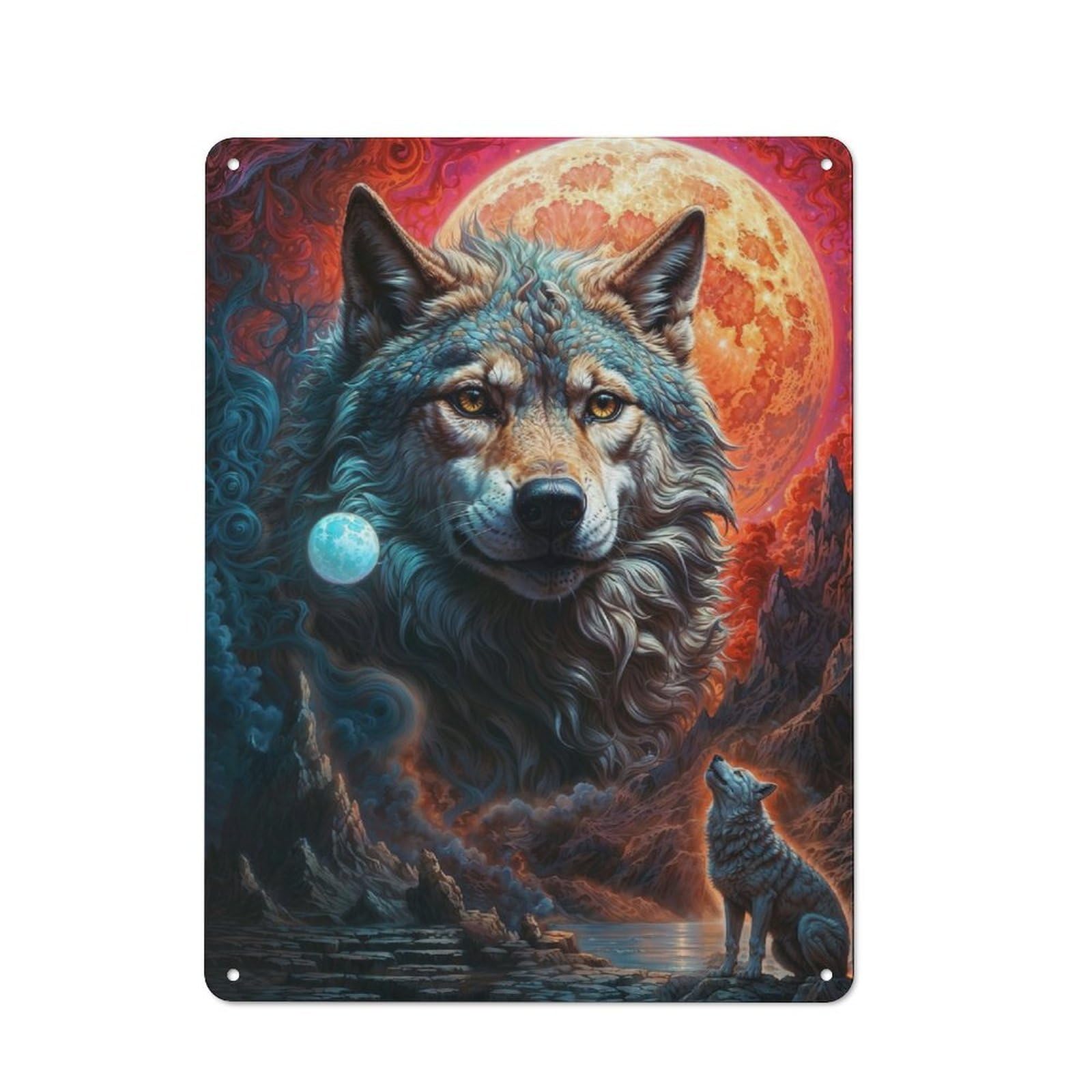 Junmoney Mysterious Moon Lone Wolf Industrial-Style Tin Sign 40X30cm For Pub Or Café, Suited To Pub Decor Enthusiasts
