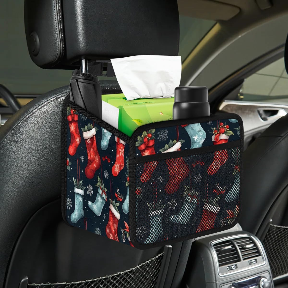 Christmas Decor Stockings Car Seat Back Hanging Bag Collapsible Universal PU Leather Car Organizers and Storage Car Organization Accessories