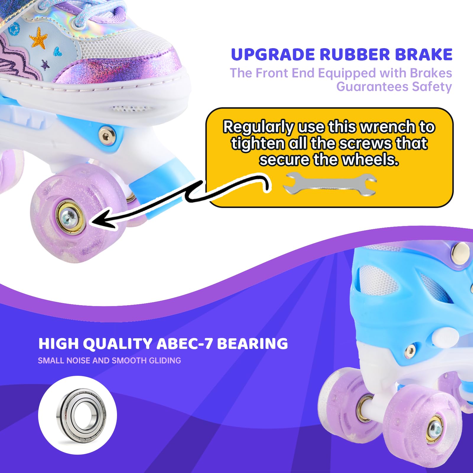 GEIYATOI Kids Roller Skates, Adjustable Size Girl Roller Skates for Kids Beginner, Toddlers Roller Skate with 8 Light Up Wheels, Outdoor Roller Skating for Boys, Girls, Skating Shoes for Ages 3-12