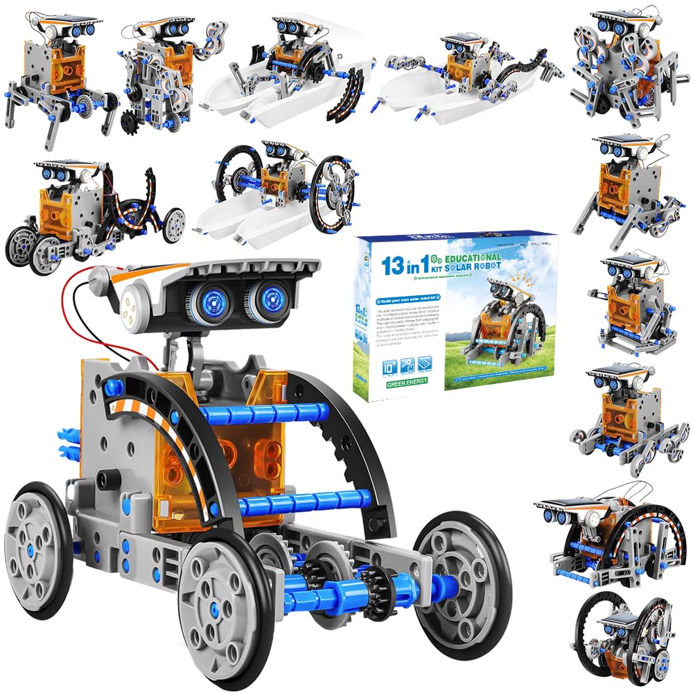 13-in-1 Solar Robot Kit for Kids 8-12, STEM Educational Solar Power Creation Toy, Build 13 Solar-Powered Models, Science Experiment Gift for Boys & Girls