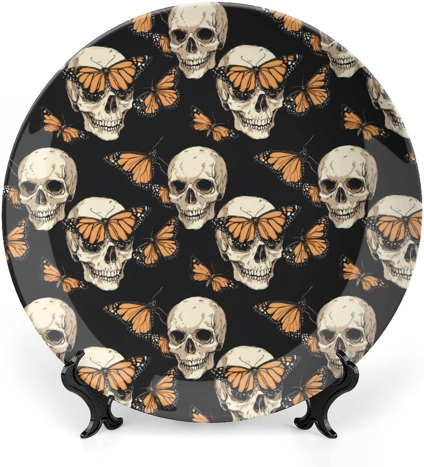 Skull Butterfly Decorative Plate Tray Decor Trinket Dish Bone China Dinner Plates for Home Office Kitchen