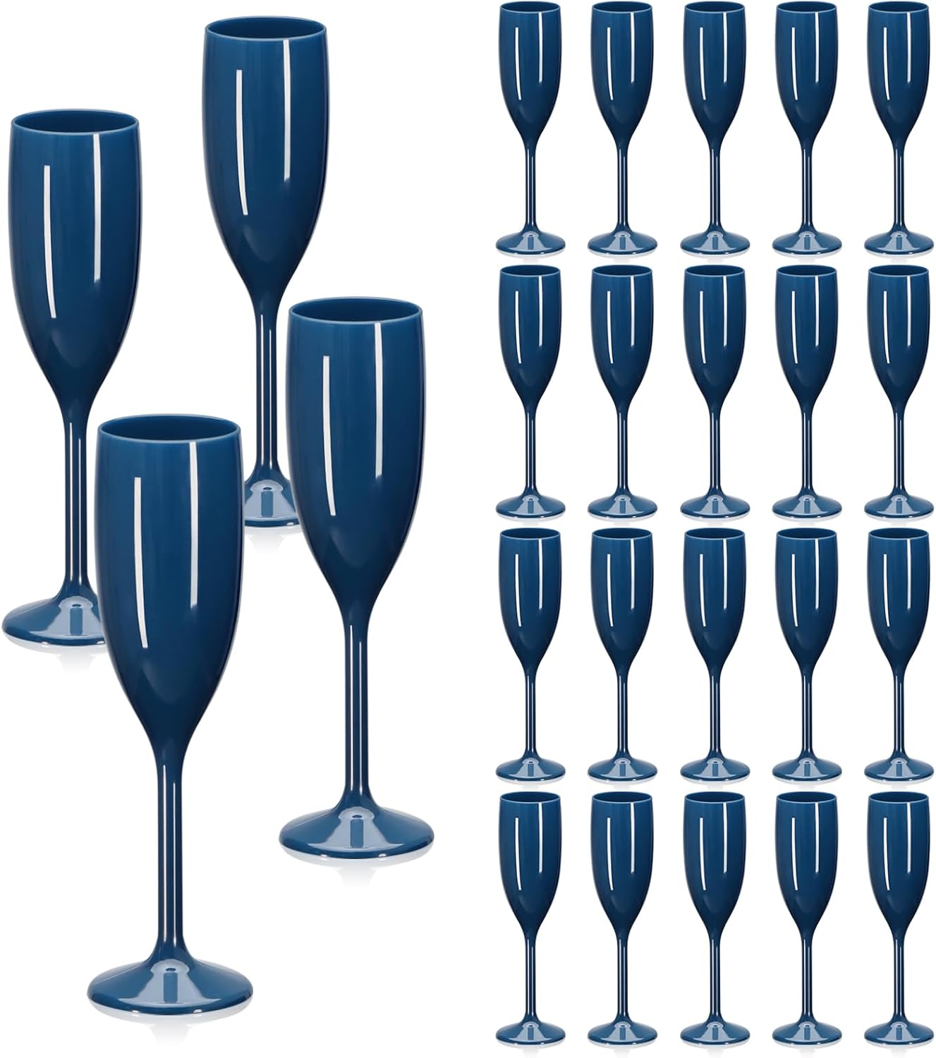 Navy Blue Champagne Flute Acrylic Champagne Glasses Wedding Toasting Champagne Flute Goblet Plastic Reusable Unbreakable Champagne Cups for Bachelorette Wedding Bridal Shower Party (Navy Blue, 24)