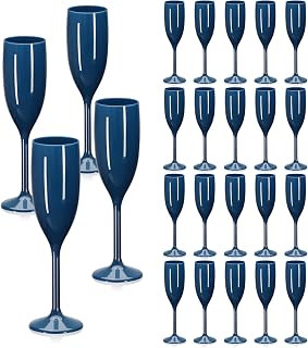 Navy Blue Champagne Flute Acrylic Champagne Glasses Wedding Toasting Champagne Flute Goblet Plastic Reusable Unbreakable Champagne Cups for Bachelorette Wedding Bridal Shower Party (Navy Blue, 24)
