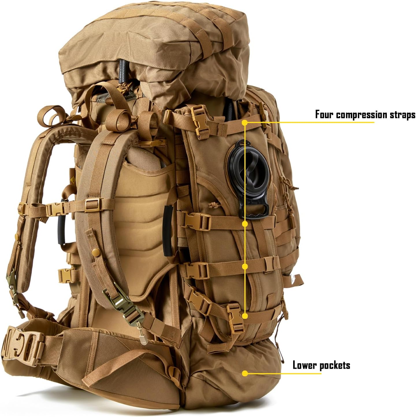 MT Military Army Large Rucksack with Detacheable Assault Backpack Hydration Pack Shoulder Straps and Waist Belt Metal Frame | Detacheable, Hydration Pack, Shoulder Straps, Waist Belt, Metal Frame