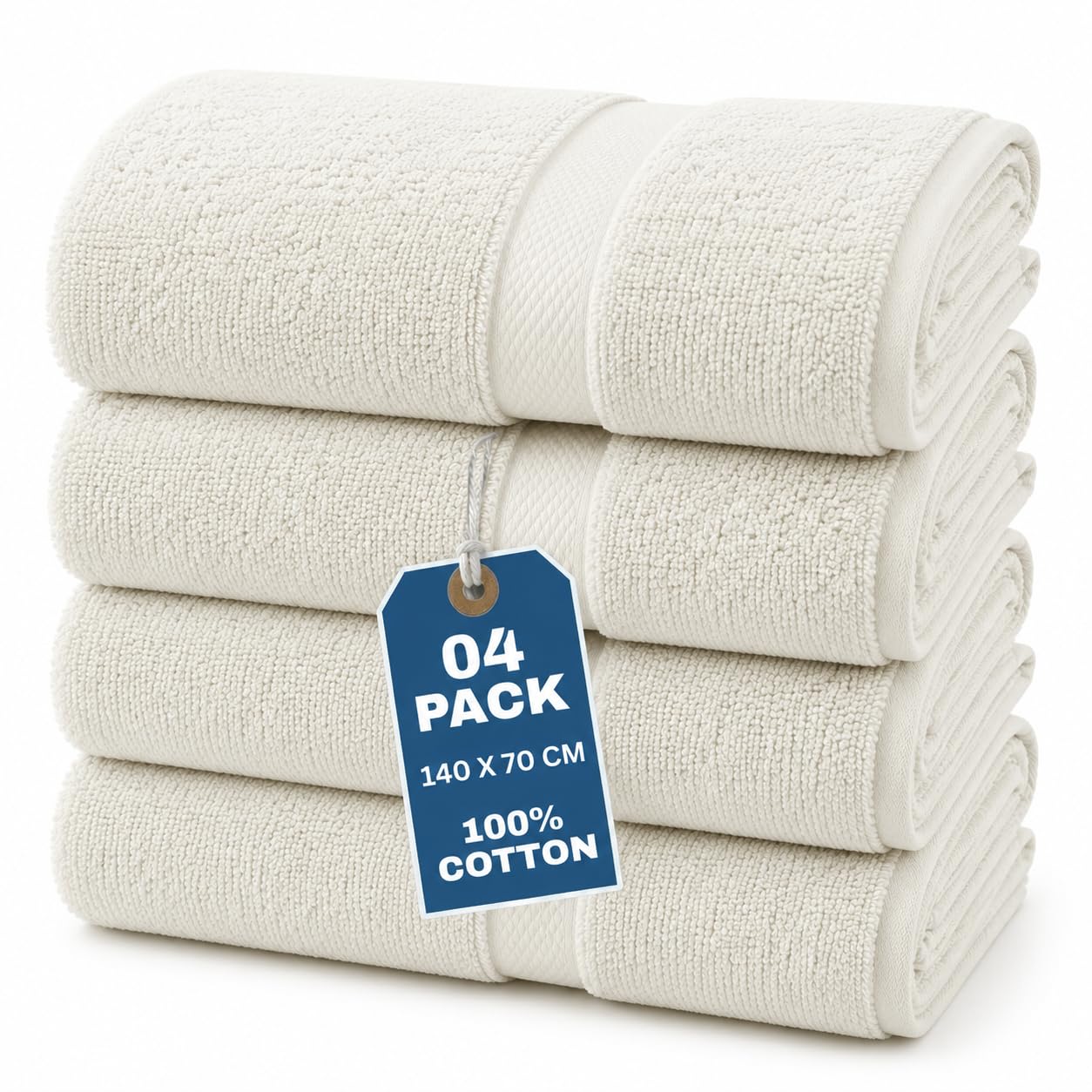 Gift Hub Bath Towel Pack of 4 | 100% Cotton, Soft, Absorbent Bathroom Towels | Quick Dry Large Bath Towels for Shower, Gym, Spa & Home, Durable Everyday Bath Linen | Cream