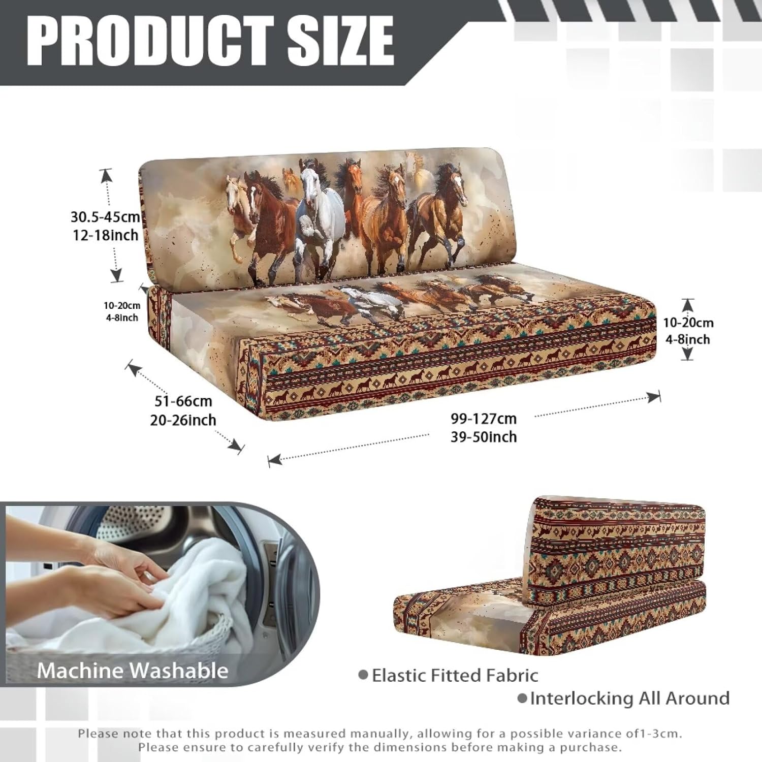 RV Dinette Cushion Covers Horse Ethnic Style RV Sofa Cover Stretchable Camper Cushion Slipcovers for Travel Trailer Couch (2 Backrest Cover & 2 Bench Cover)