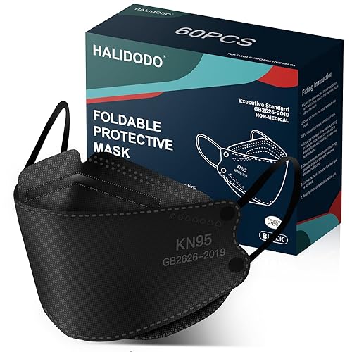 HALIDODO Paquete de 30 mascarillas KN95, 5 capas, protección contra el polvo, máscara de protección transpirable para mujeres y hombres, color negro