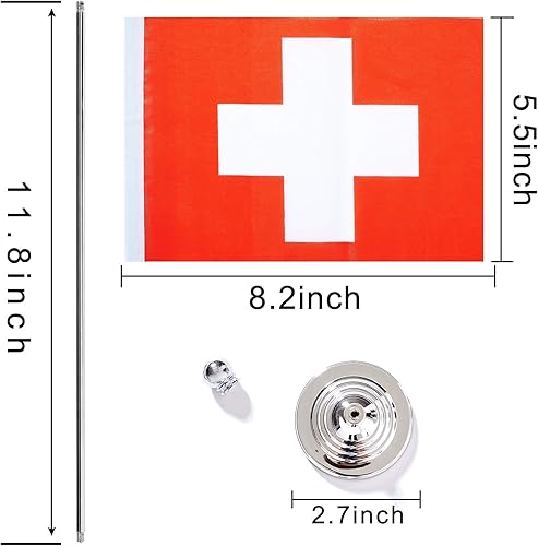 Miniatura 2 de Paquete de 2 banderas de mesa suizas, pequeñas banderas suizas de escritorio con base de soporte, decoración de eventos para festivales