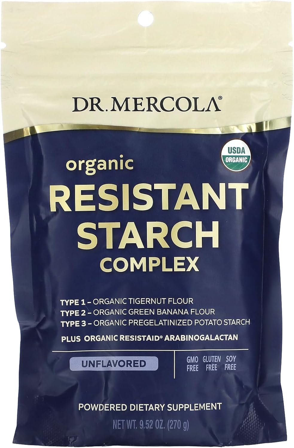 Dr. Mercola Unflavored Organic Resistant Starch Complex, 9.52 Oz. 30 Servings, Non GMO, Gluten Free, Soy Free, USDA Organic
