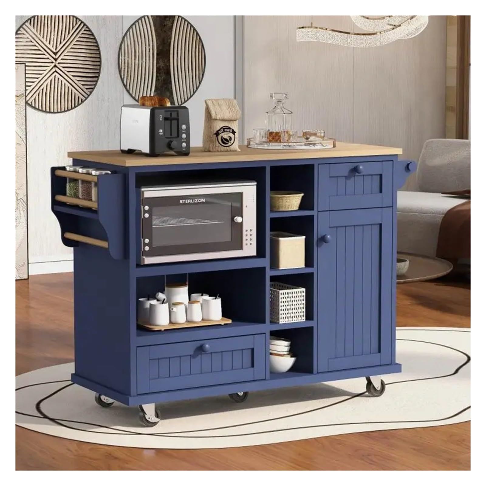 Carrello Multiuso da Cucina Carrello for Isola da Cucina con mobiletto portaoggetti e Due Ruote bloccabili, for Cucina, Sala da Pranzo, Bagno Carrello di Servizio(Blue)