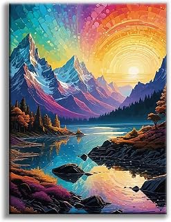 Offito Rainbow Sunset Diamond Art Kits for Adults, Mountains Lake Diamond Painting Kits for Beginners, Fantasy Landscape DIY Full Drill Dots Gem Art Paint for Home Wall Decor 12 x 16 Inch