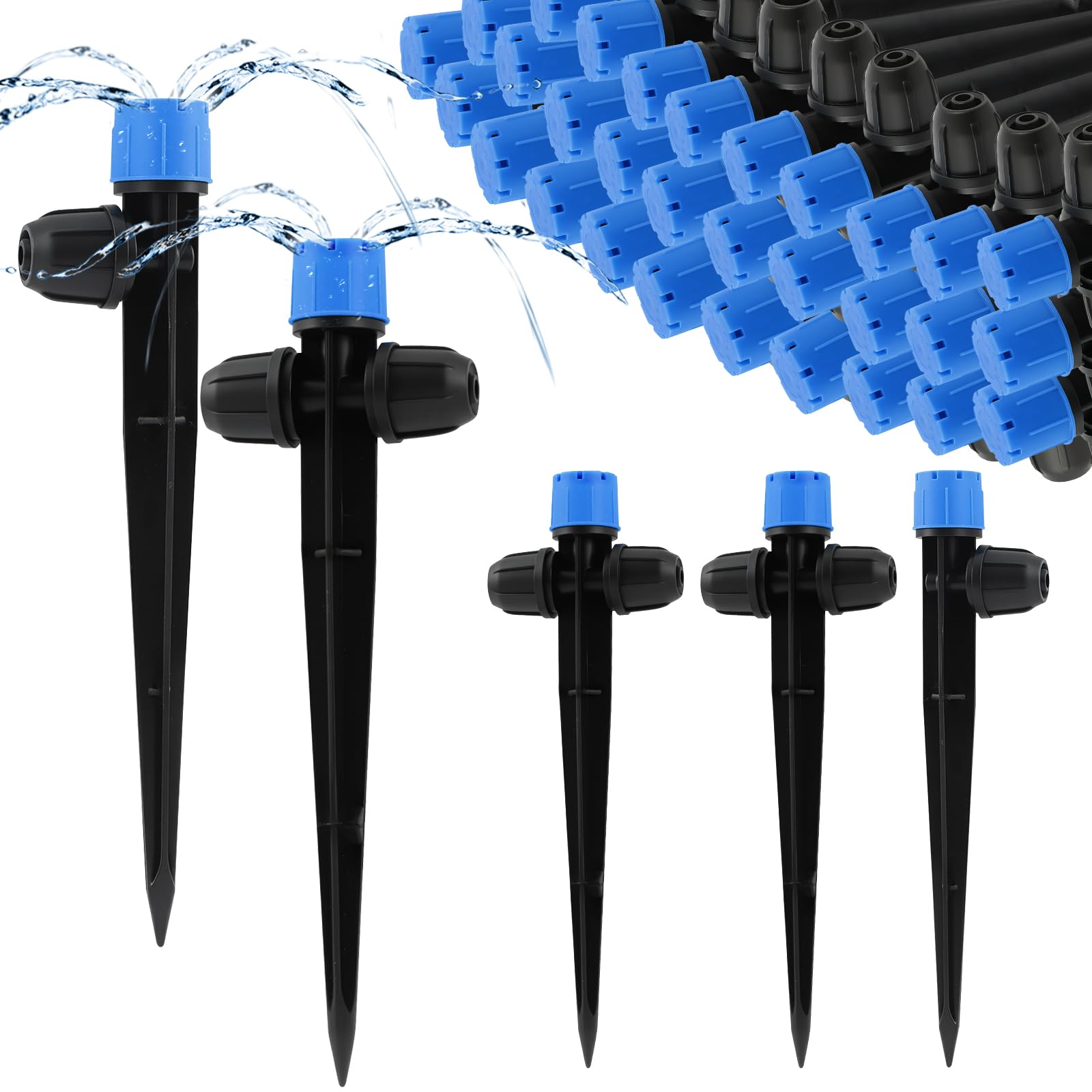 Kalolary Lot de 35 émetteurs d'irrigation goutte à goutte, 2 formes, pièces de pulvérisateur d'irrigation goutte à goutte verrouillées pour tube de 6,35 mm, réglable à 360 degrés, 8 trous avec verrou