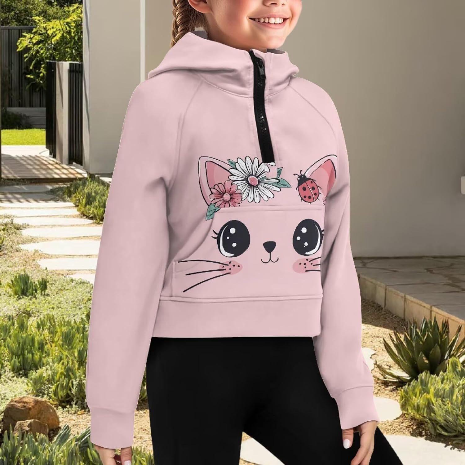 Girl's Zip Up Hoodies Long Sleeve Casual Sweatshirts Pullover Tops with Pocket Hooded