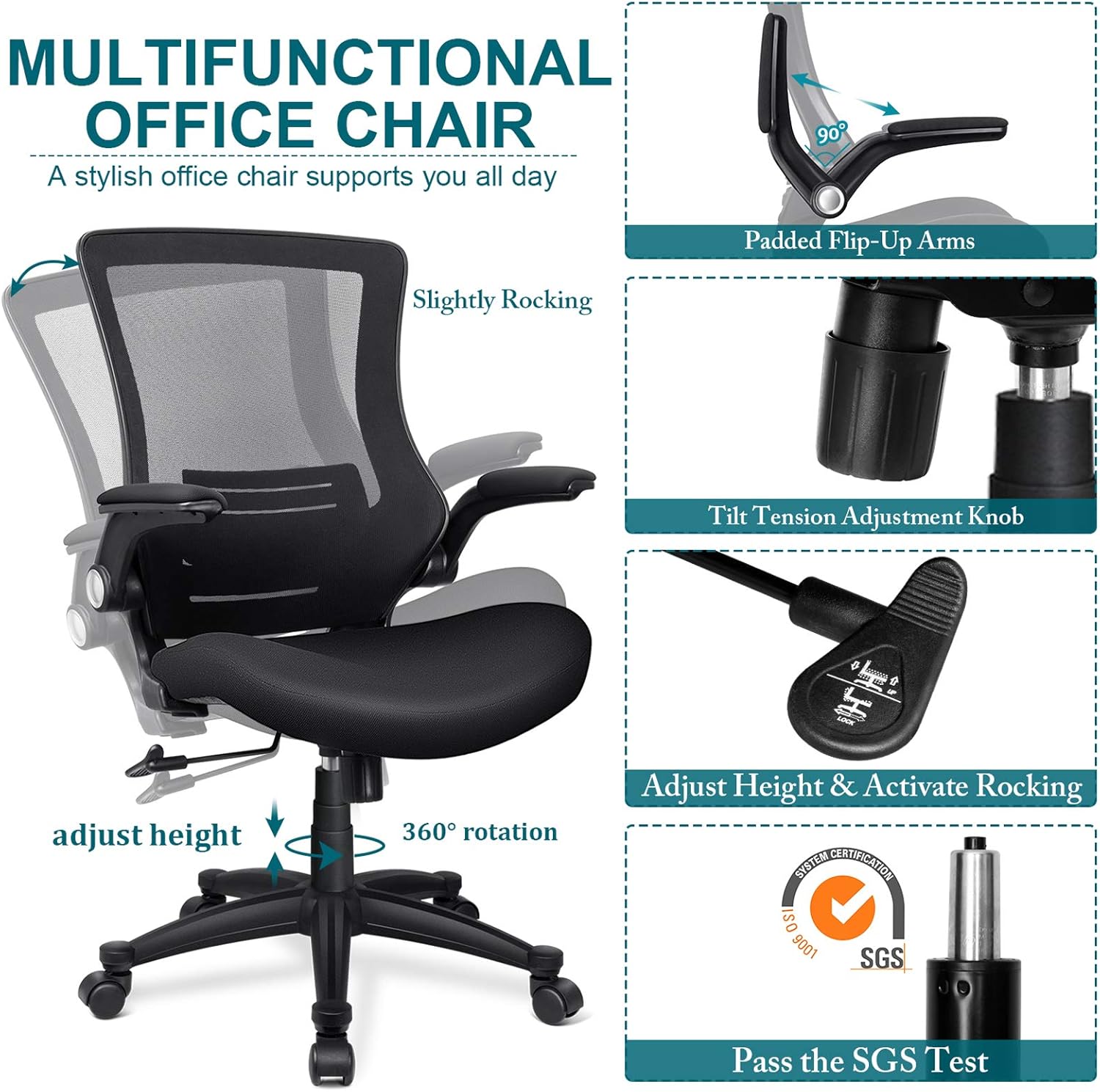Buy Funria Swivel Mesh Office Chair Ergonomic Black Mid Back Computer
